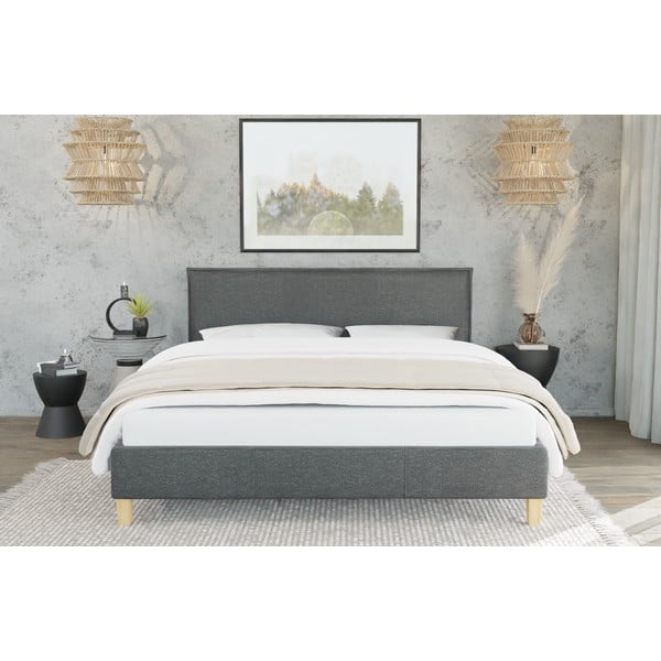 Letto singolo imbottito grigio scuro con griglia 90x200 cm Tina - Ropez-image-1