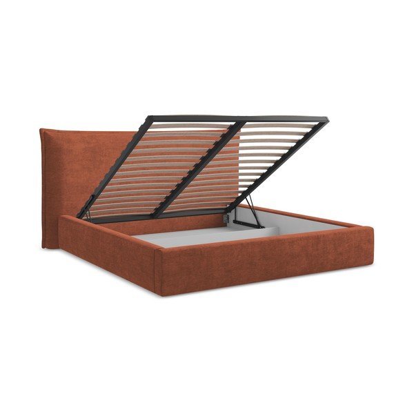 Letto matrimoniale imbottito color terracotta con contenitore con rete inclusa 140x200 cm Esala – Makamii-image-3