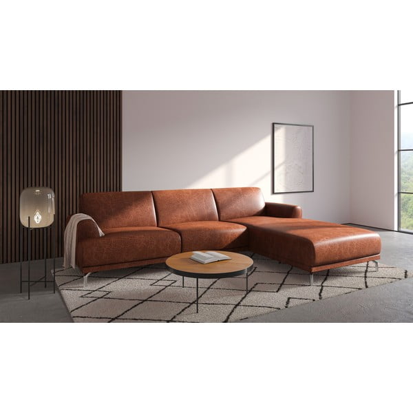 Divano angolare in pelle rosso-marrone, angolo destro Puzo - MESONICA-image-1