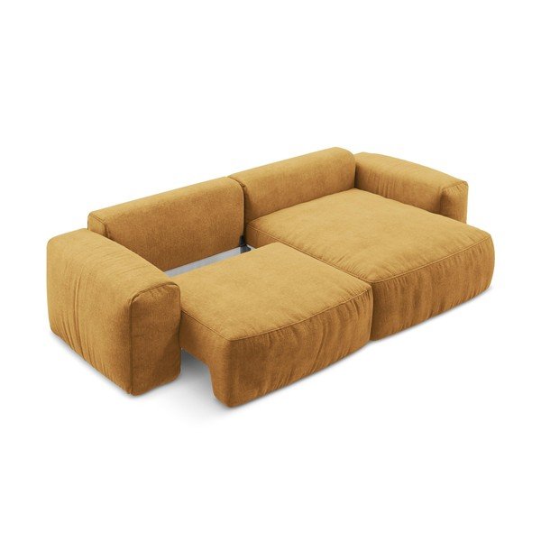 Divano angolare color senape allungabile (con penisola a destra/con chaise lounge) con rivestimento in ciniglia Kuki – Makamii-image-4