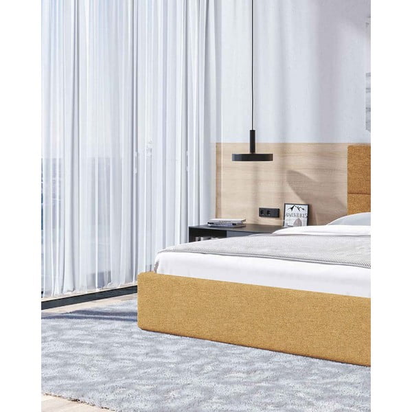 Letto matrimoniale imbottito giallo ocra con contenitore con rete inclusa 180x200 cm Bufo – MESONICA-image-4