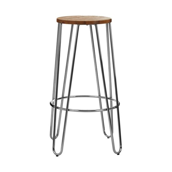 Sedia da bar argentata/di colore naturale in olmo massiccio (altezza della seduta 75 cm) District – Premier Housewares