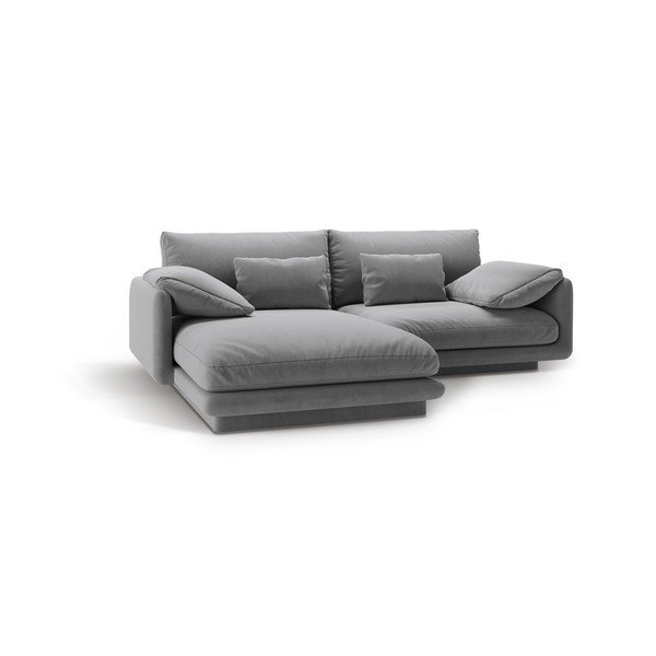 Divano angolare in grigio chiaro (con penisola a sinistra/con chaise lounge) con rivestimento in velluto Torino – Micadoni -image-2