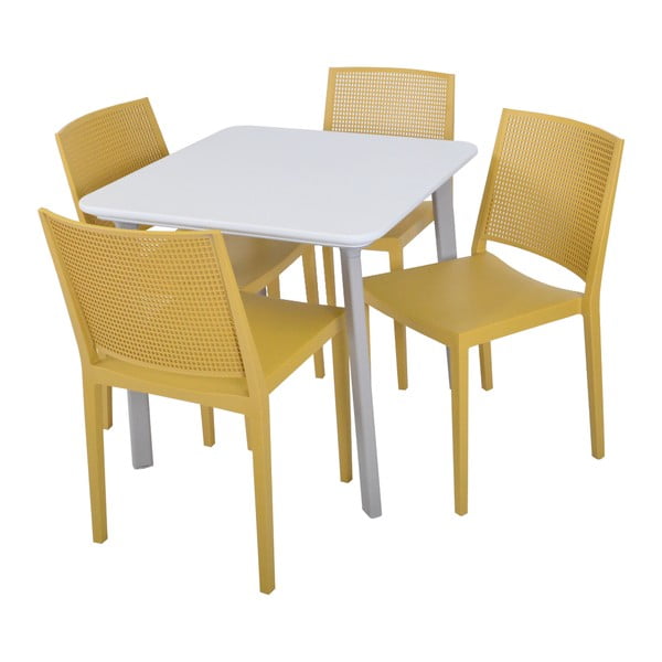 Sedia da giardino in plastica gialla Grid - Rojaplast-image-4