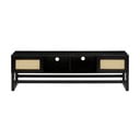 Tavolo TV nero in legno di pino con ante in rattan Jolene - Støraa