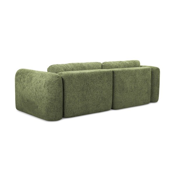Divano angolare verde allungabile/con contenitore (con penisola a destra/con chaise lounge) con rivestimento in ciniglia Mele – Makamii-image-3