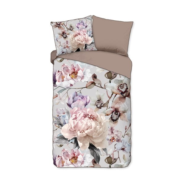 Set copripiumino e federa grigio/marrone in raso di cotone per letto singolo ed esteso 140x220 cm Colinda – Descanso