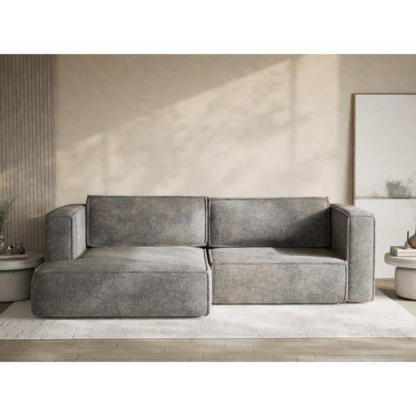 Divano angolare grigio allungabile/con contenitore (con penisola a sinistra/con chaise lounge) con rivestimento in ciniglia Velto – Maison de Rêve-image-1