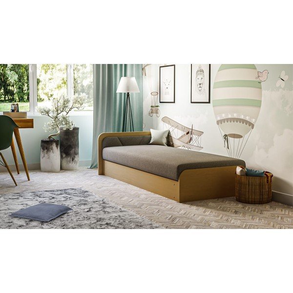 Letto singolo imbottito/in truciolato giallo ocra/grigio scuro con contenitore e materasso inclusi 80x190 cm Parys – ELTAP-image-3