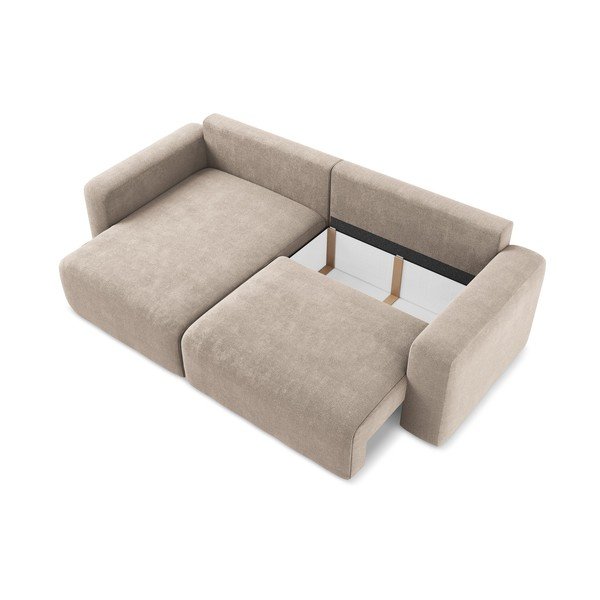 Divano angolare beige allungabile/con contenitore (con penisola a sinistra/con chaise lounge) con rivestimento in ciniglia Kona – Makamii-image-4