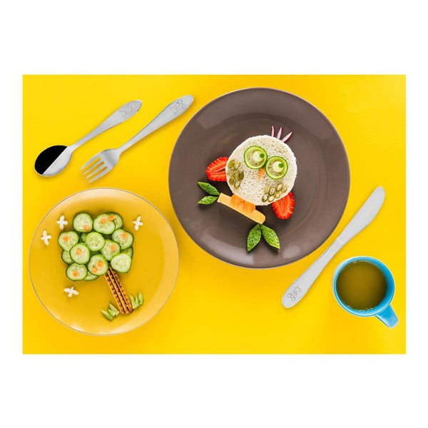 Posate per bambini in acciaio inox argento 3 pezzi - Orion-image-1