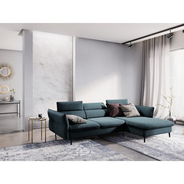 Modrá rozkládací pohovka s úložným prostorem Milo Casa Dario, pravý roh-image-1