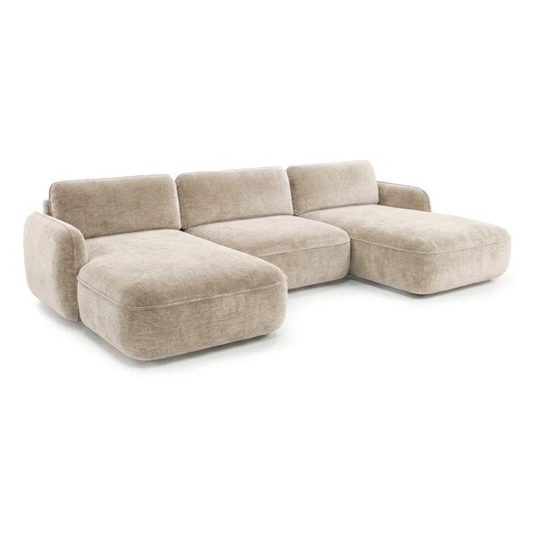 Divano angolare beige allungabile/con contenitore (a U) con rivestimento in velluto Celeste – Bobochic Paris-image-4