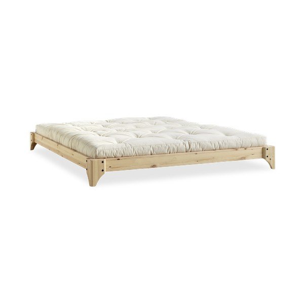 Dvoulůžková postel z borovicového dřeva s matrací Karup Design Elan Comfort Mat Natural Clear/Natural, 160 x 200 cm