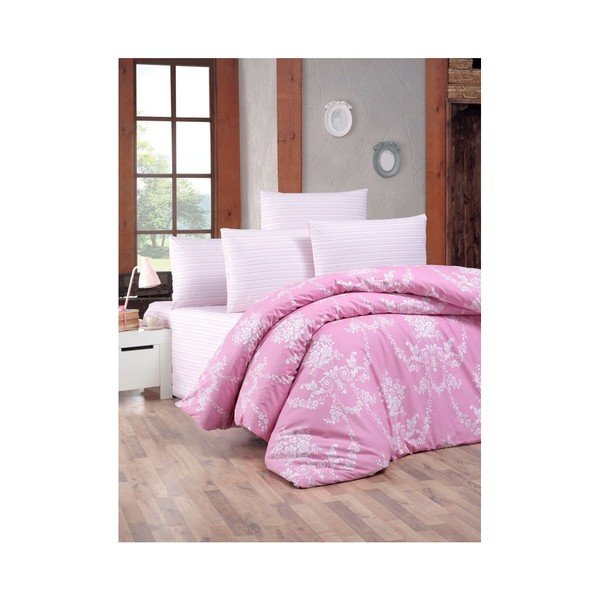 Biancheria da letto in cotone Ranforce con lenzuolo per letto matrimoniale Gloria Rosa, 200 x 220 cm - Mijolnir