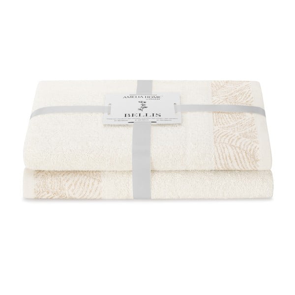 Asciugamani e teli da bagno in spugna di cotone color crema in set di 2 pezzi Bellis - AmeliaHome