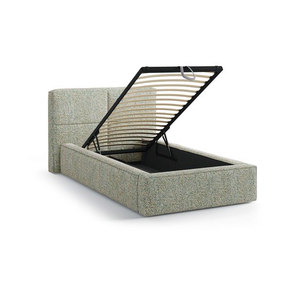Letto singolo imbottito verde con contenitore con rete inclusa 90x200 cm Darren – Micadoni -image-1