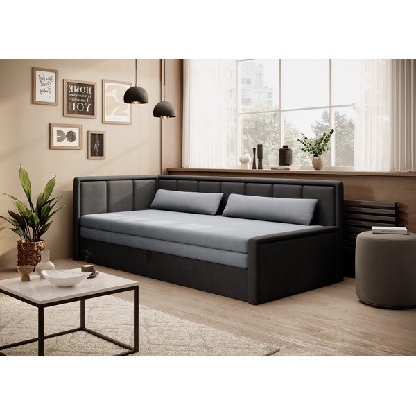 Divano grigio scuro allungabile/con contenitore e rivestimento in ciniglia 214 cm Fulgeo – ELTAP-image-2