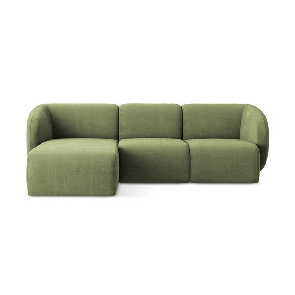 Divano angolare verde (con penisola a sinistra/con chaise lounge) con rivestimento in ciniglia Lani – Makamii