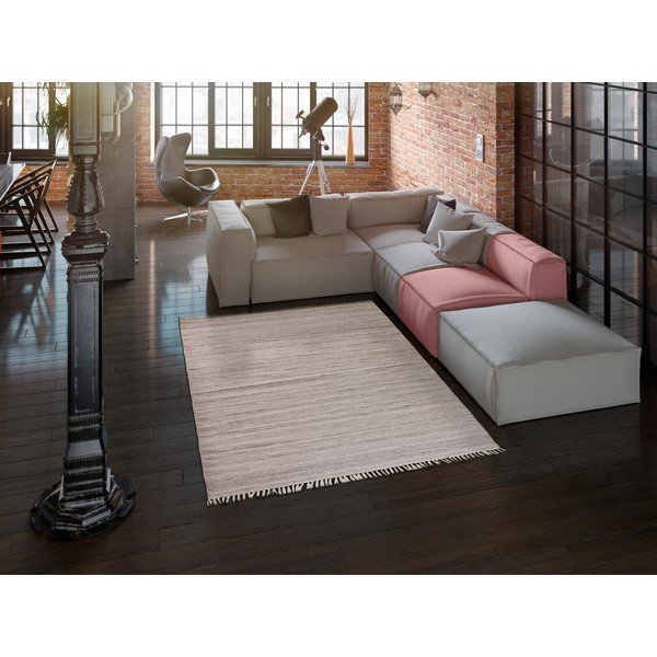 Tappeto da esterno beige in plastica riciclata Liso, 160 x 230 cm Liso Eco-Dhurrie - Universal-image-1