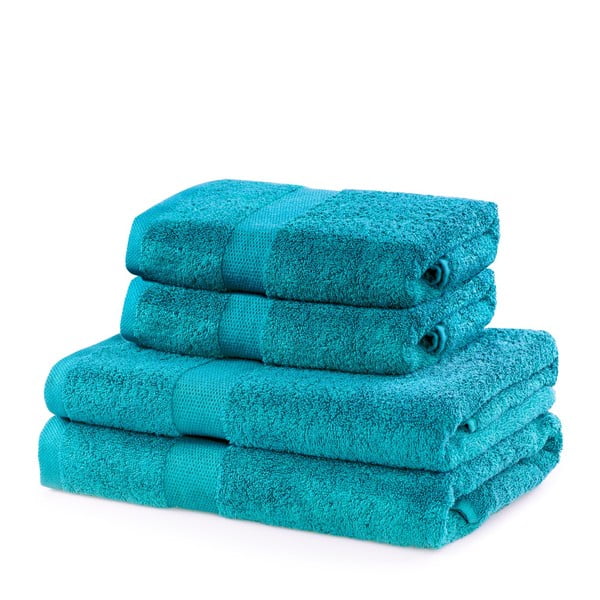 Asciugamani e teli da bagno in spugna di cotone turchese in set di 4 pezzi Marina - DecoKing