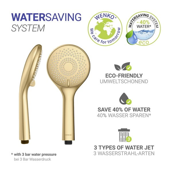 Soffione doccia economico oro opaco in plastica ø 11 cm Watersaving System – Wenko-image-2