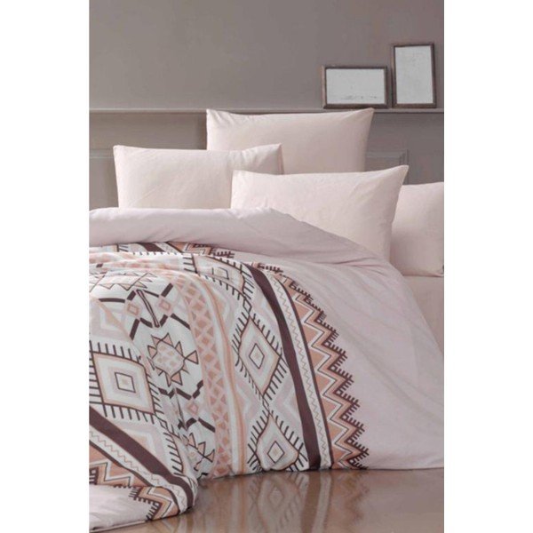 Povlečení na dvoulůžko s prostěradlem Pure Cotton Klim Brown, 200 x 220 cm