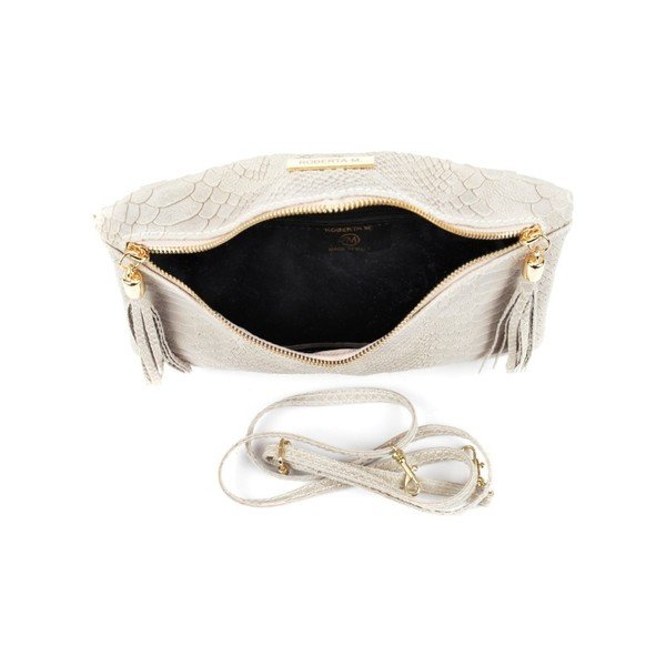 Béžové kožené psaníčko s třásněmi Roberta M Beige-image-3