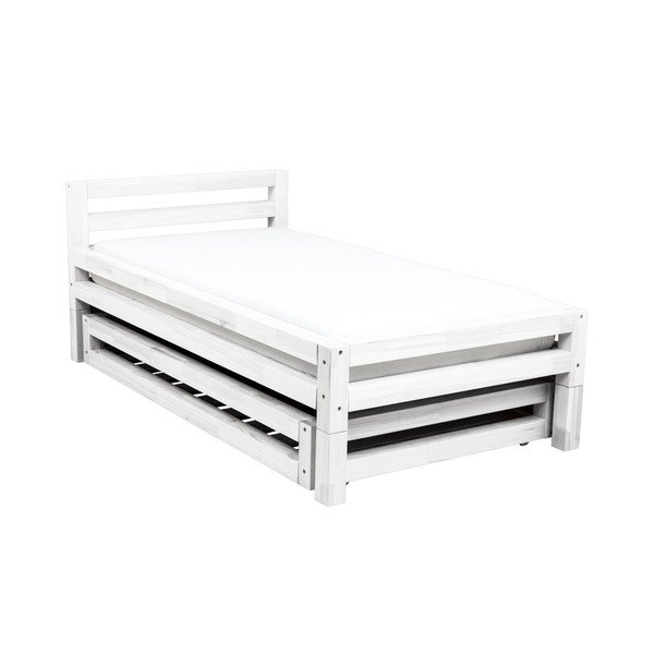 Letto singolo bianco in legno di abete rosso Singolo, 80 x 200 cm - Benlemi-image-2