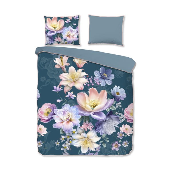 Set copripiumino e federa blu in raso di cotone per letto matrimoniale/per letto esteso 200x220 cm Mirery – Descanso