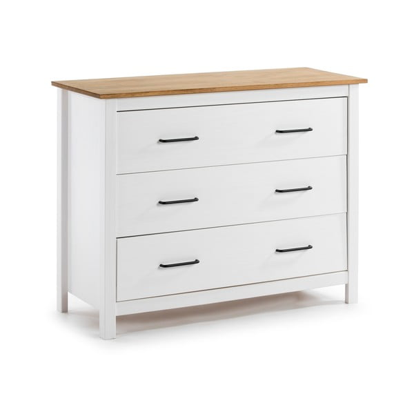 Cassettiera bassa bianca in legno di pino 100x80 cm Miranda - Marckeric-image-2