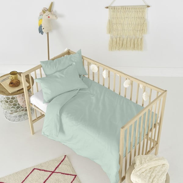 Biancheria da letto in cotone verde chiaro per bambini , 100 x 120 cm Basic - Happy Friday-image-3