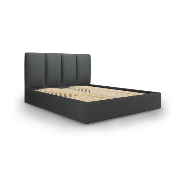 Letto matrimoniale imbottito grigio scuro con contenitore con griglia 140x200 cm Juniper - Mazzini Beds