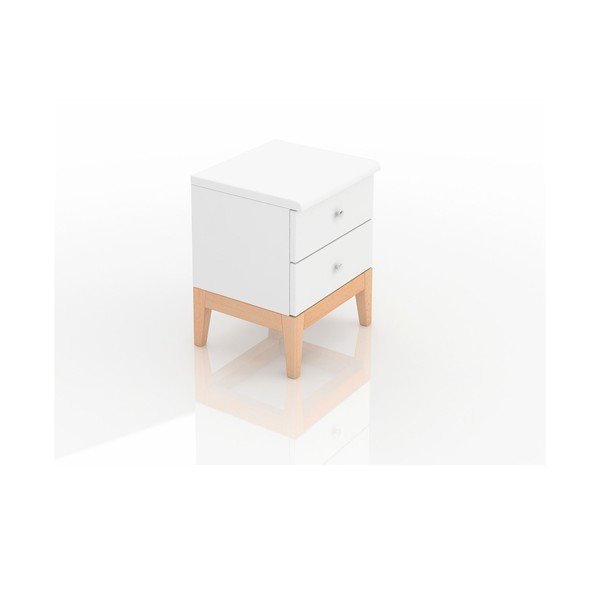 Comodino in legno di pino bianco con 2 cassetti Livia, altezza 54 cm - Skandica-image-4