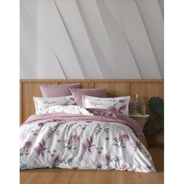 Biancheria da letto singola in cotone Renforcé bianco/rosa 140x200 cm Larin - Mijolnir