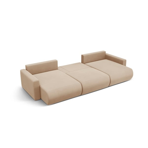 Divano angolare marrone chiaro allungabile con contenitore (a U) e rivestimento in velluto Belfast – Cosmopolitan Design-image-3