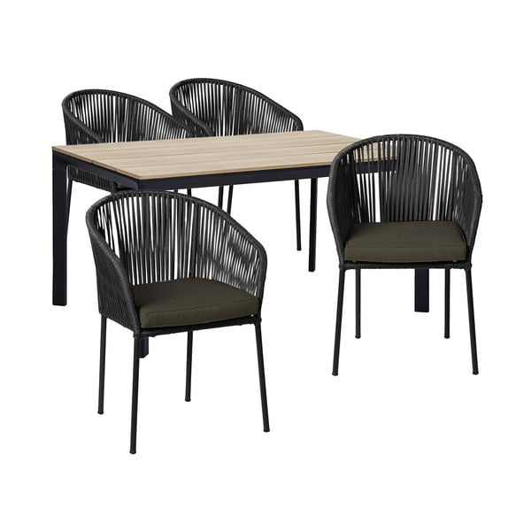 Set da pranzo da giardino per 4 persone con sedia Trapani nera e tavolo Thor, 147 x 90 cm - Bonami Selection