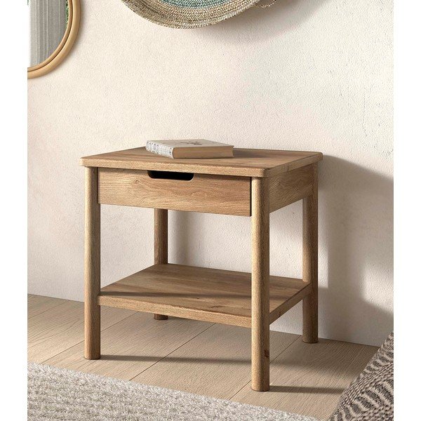 Comodino di colore naturale in rovere massiccio con ripiani Olive – Vipack-image-1