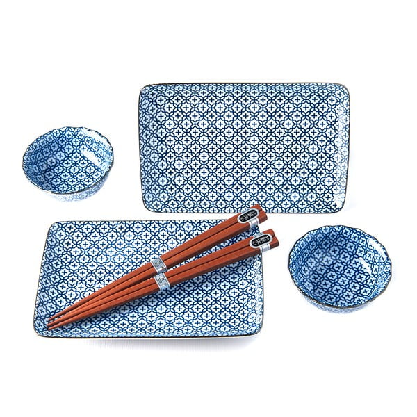 Set da portata per sushi blu e bianco per 2 persone Flower - MIJ