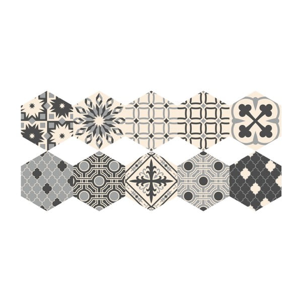Set di 10 adesivi per pavimenti Esagoni, 20 x 18 cm Alejandro - Ambiance