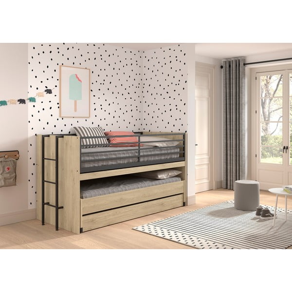 Letto da bambini a castello/estraibile di colore naturale con scrivania con rete inclusa 90x200 cm Sam – Vipack-image-3