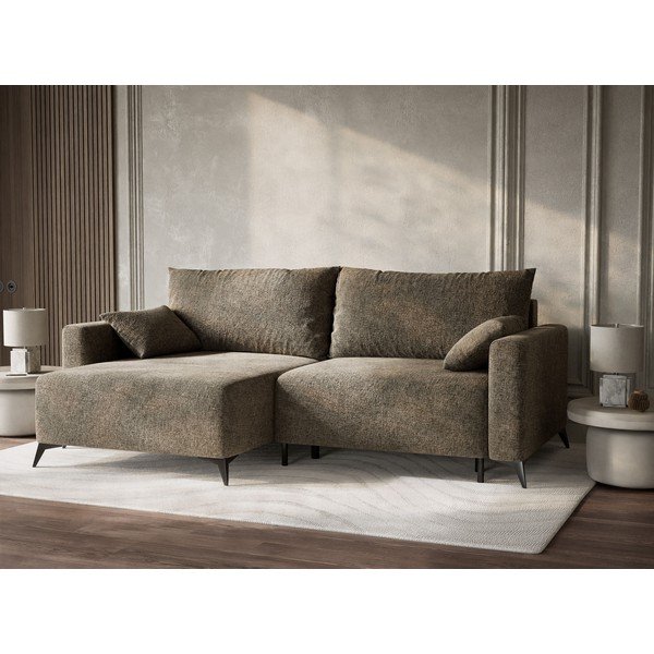 Divano angolare marrone allungabile/con contenitore (con penisola a sinistra/con chaise lounge) con rivestimento in ciniglia Leon – Maison de Rêve-image-4