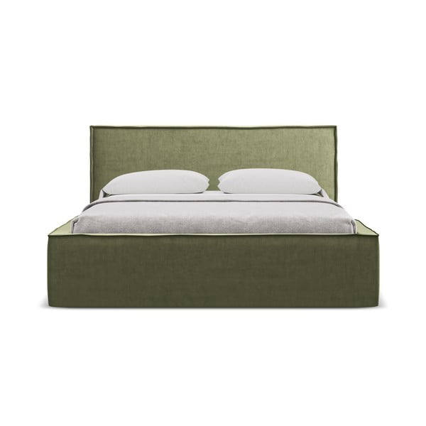 Letto matrimoniale imbottito verde con contenitore con griglia 140x200 cm Anani - Makamii-image-3