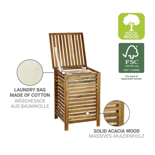 Cesta per il bucato colore naturale scuro in legno 56 l Fondi – Wenko-image-2