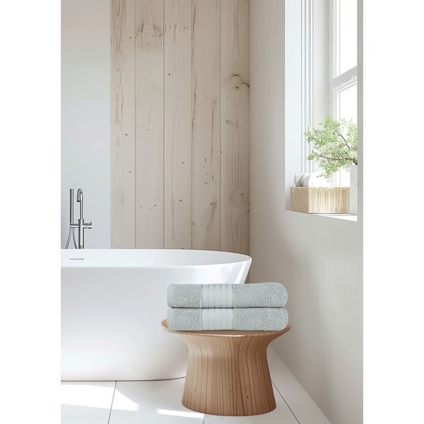 Set di 2 asciugamani in spugna di cotone grigio chiaro 70x140 cm - Good Morning-image-4