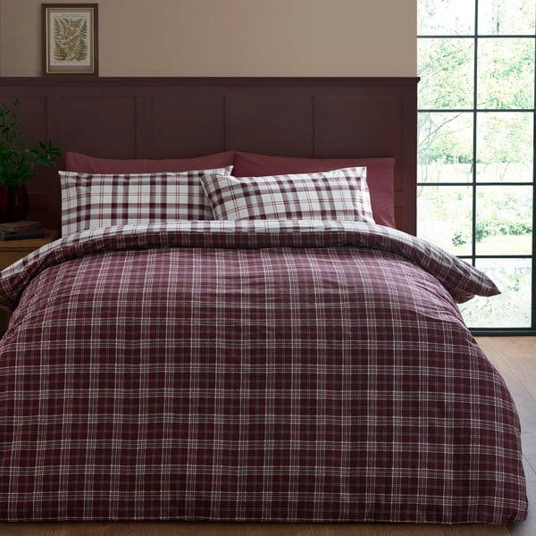 Set copripiumino e federa burgundy per letto singolo 135x200 cm Kelso Check – Catherine Lansfield-image-2