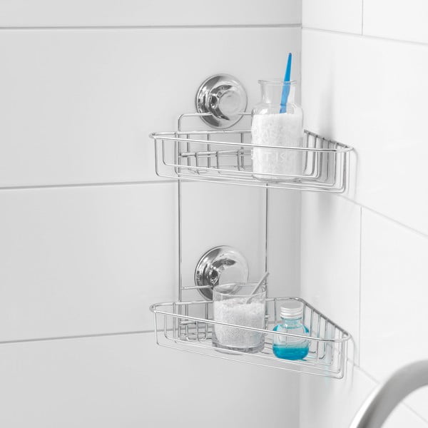 Mensola angolare autoportante in metallo per bagno in argento Bestlock Bath - Compactor-image-1