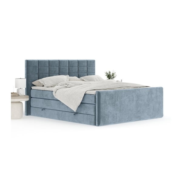 Letto boxspring blu con contenitore 200x200 cm Ava – Maison de Rêve-image-3