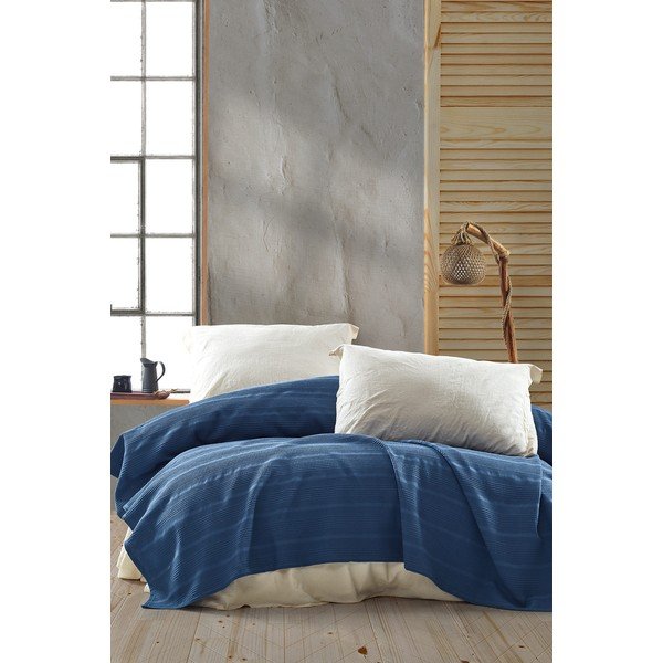 Copriletto in cotone blu per letto matrimoniale 220x235 cm Leona - Mijolnir-image-1