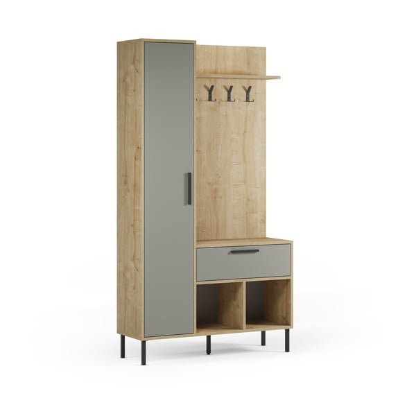 Set da corridoio effetto rovere con decoro verde-naturale 108x195x35 cm Heidy - Marckeric-image-2